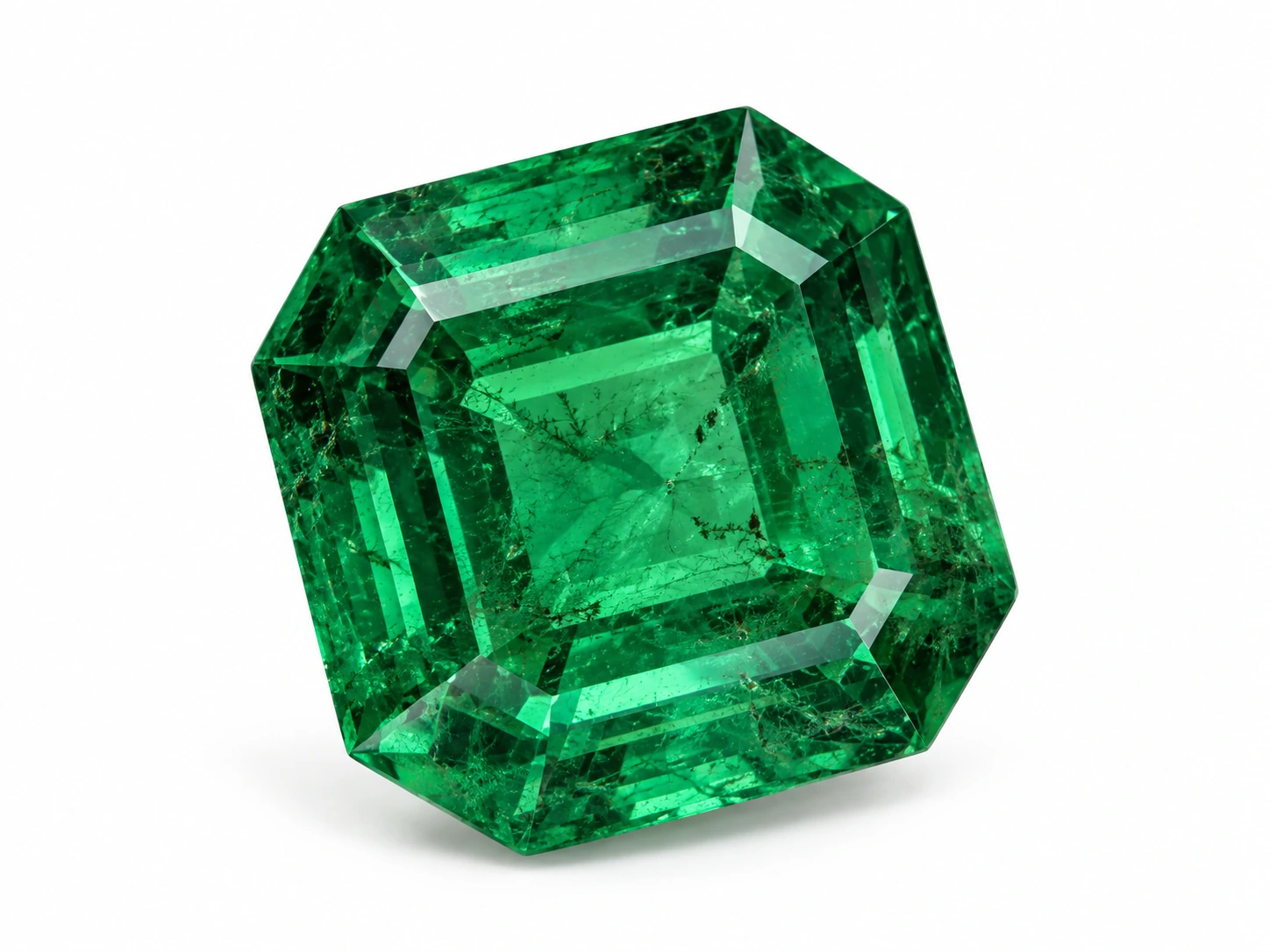 Faceted emerald gemstone with rich green colour