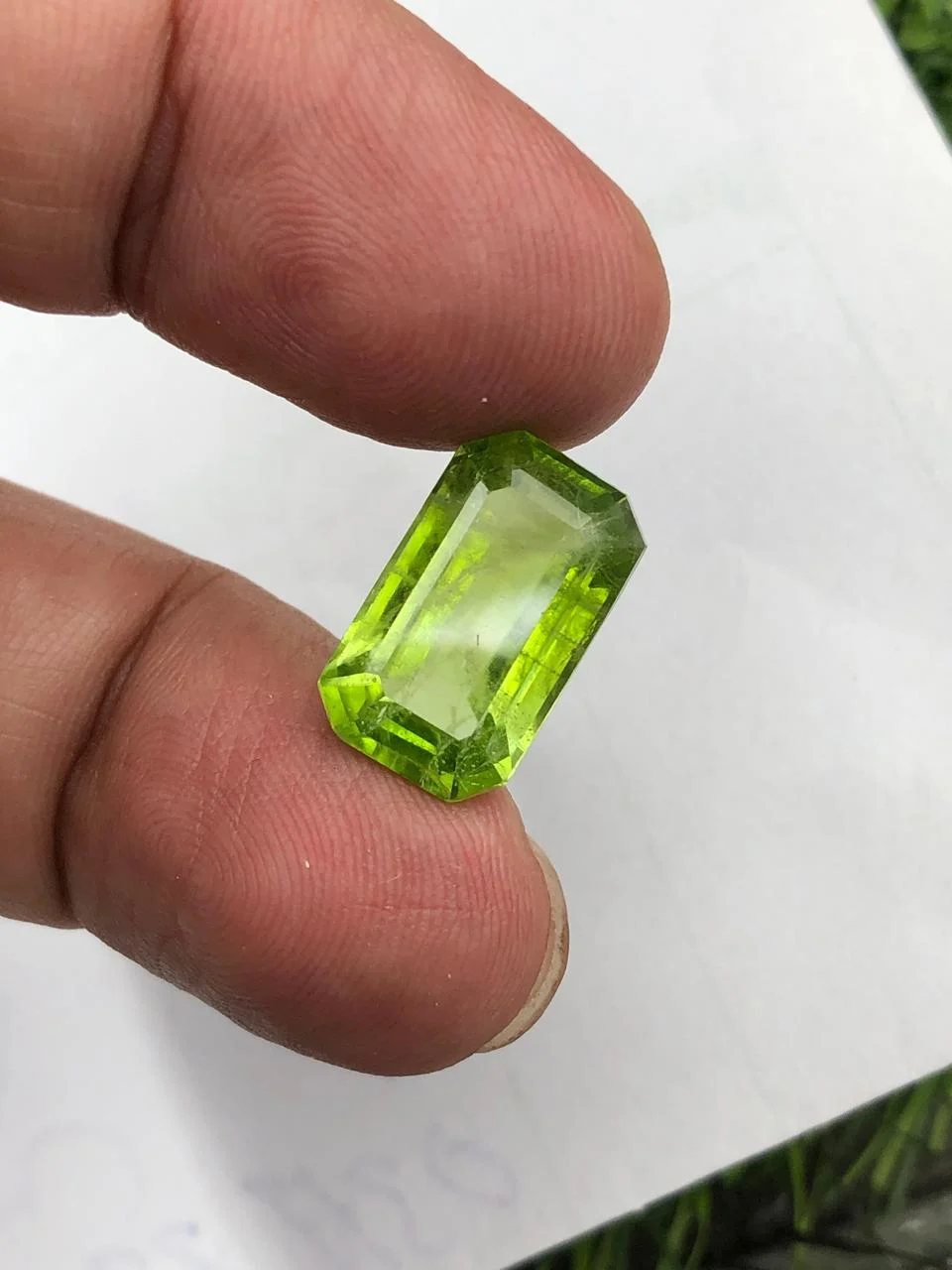 Rectangular faceted peridot — client photograph